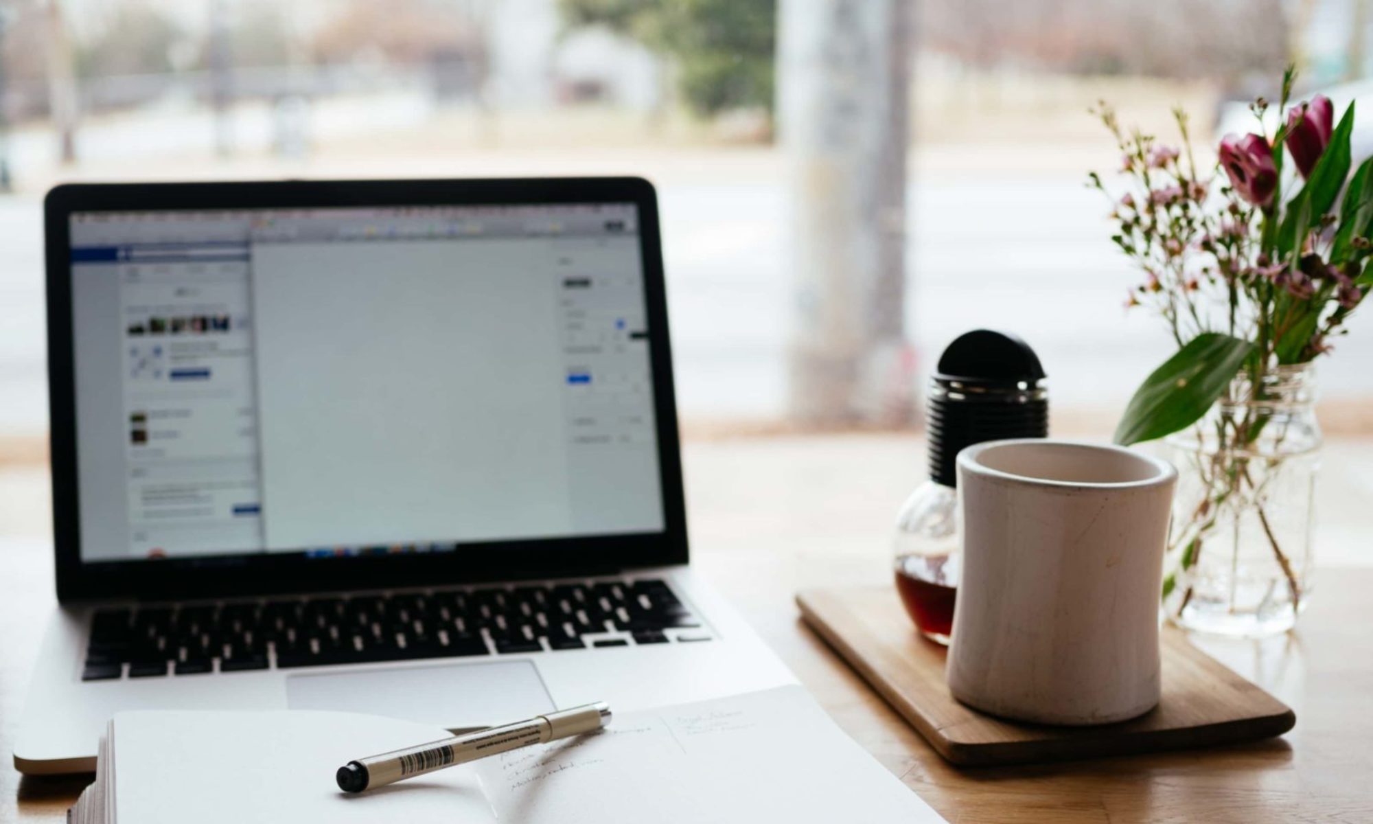 Laptop Open and Coffee Mug